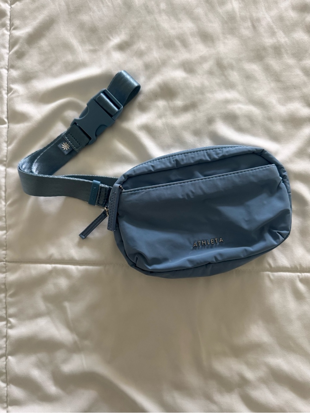 Athleta Steel Blue Belt Bag with Front Zip Pocket